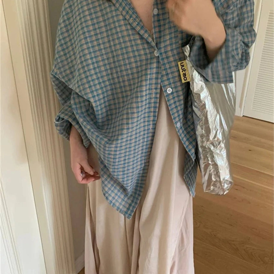 Retro Plaid Oversized Shirt Shoptery