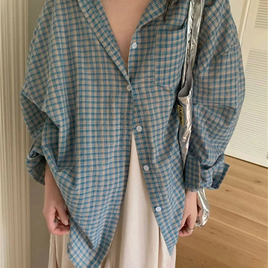 Retro Plaid Oversized Shirt Shoptery