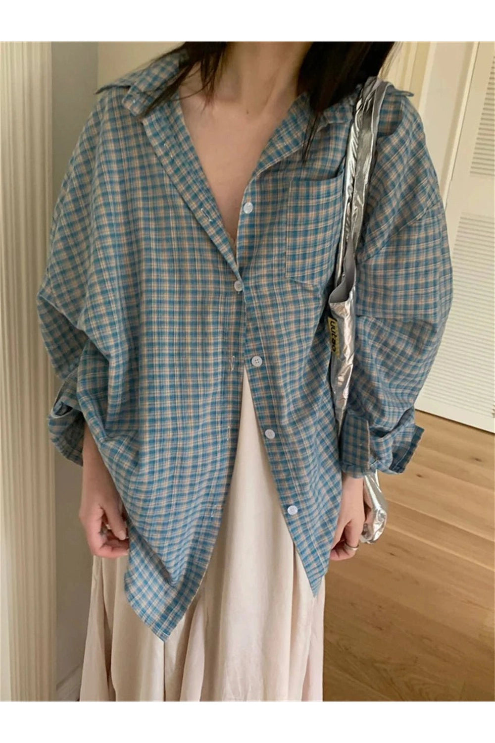 Retro Plaid Oversized Shirt Shoptery