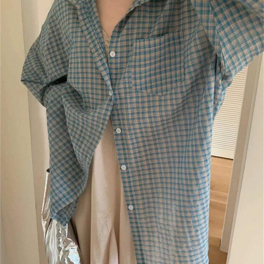 Retro Plaid Oversized Shirt Shoptery