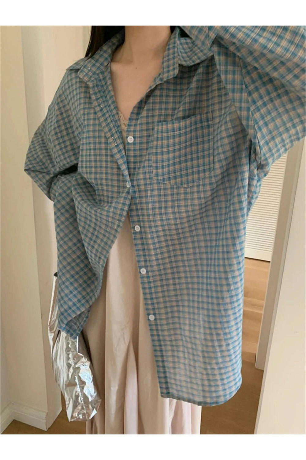 Retro Plaid Oversized Shirt Shoptery