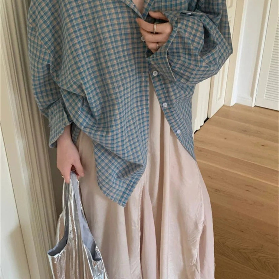 Retro Plaid Oversized Shirt Shoptery