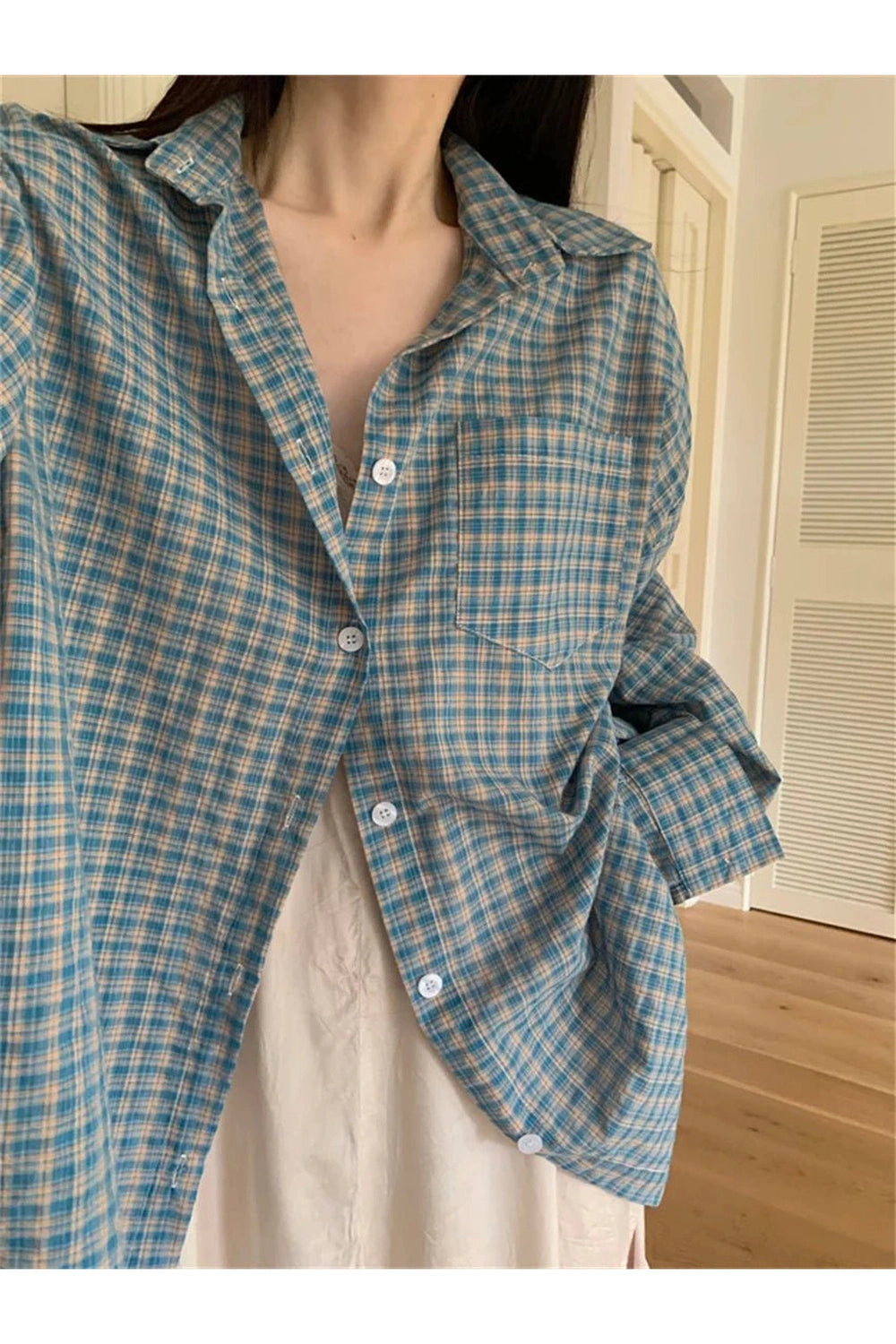 Retro Plaid Oversized Shirt Shoptery