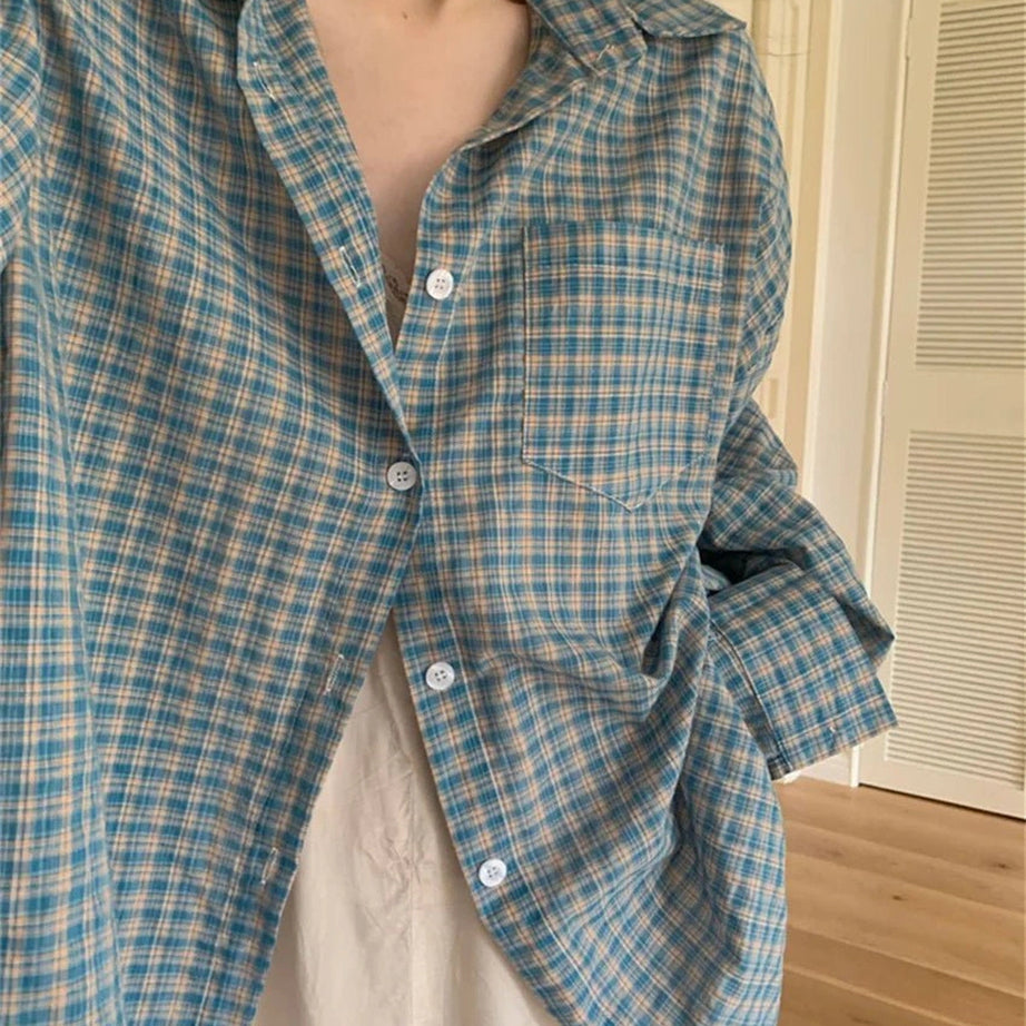 Retro Plaid Oversized Shirt Shoptery
