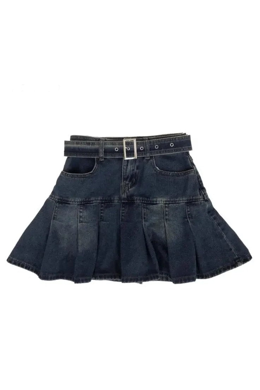 Vintage Pleated Denim Mini Skirt - Denim Skirt