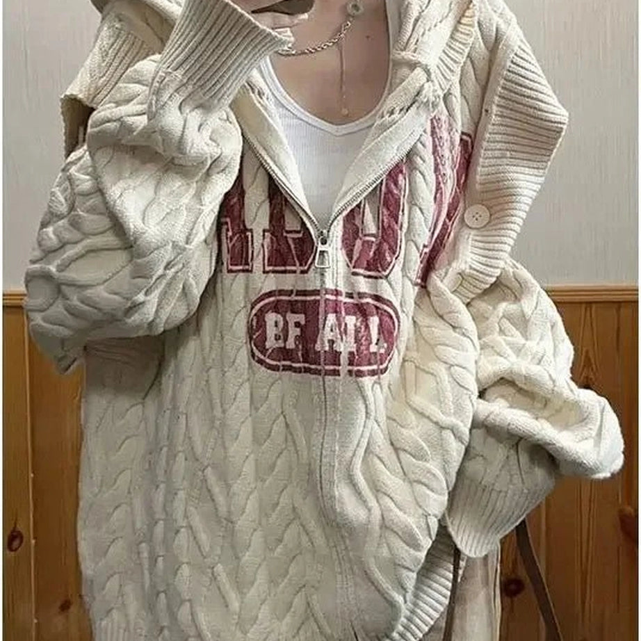 Retro Slouch Knit Zip-Up Sweater Shoptery