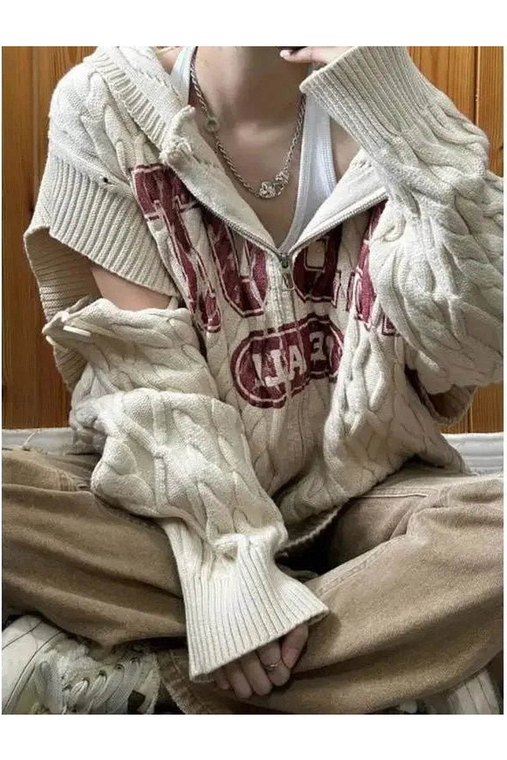 Retro Slouch Knit Zip-Up Sweater Shoptery