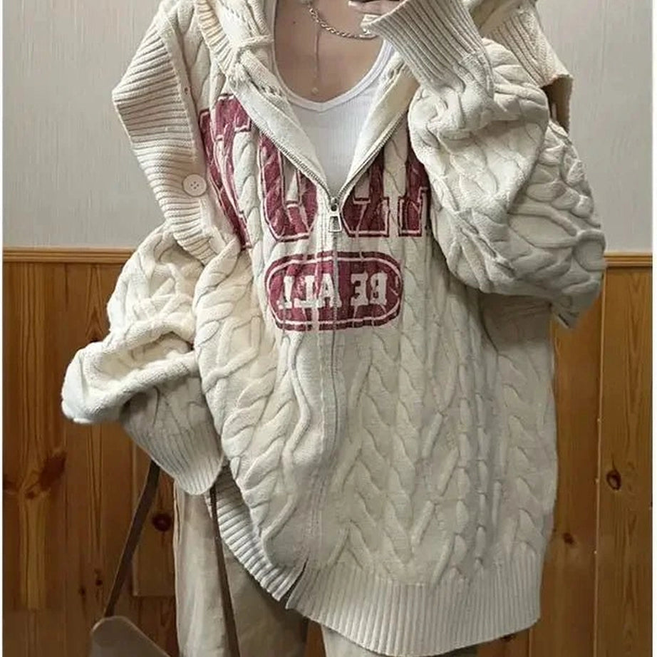 Retro Slouch Knit Zip-Up Sweater 1 Shoptery