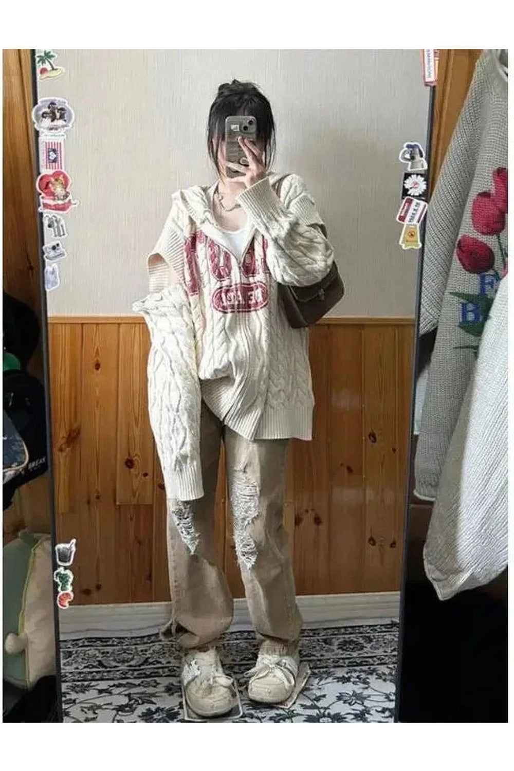 Retro Slouch Knit Zip-Up Sweater Shoptery