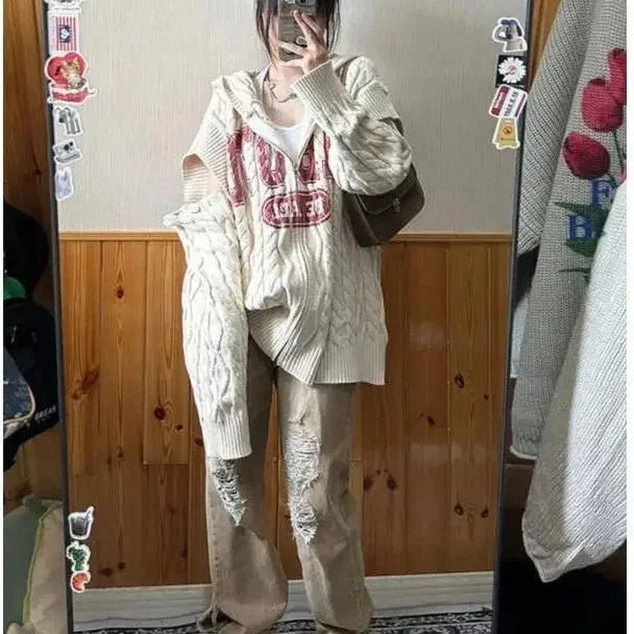 Retro Slouch Knit Zip-Up Sweater Shoptery