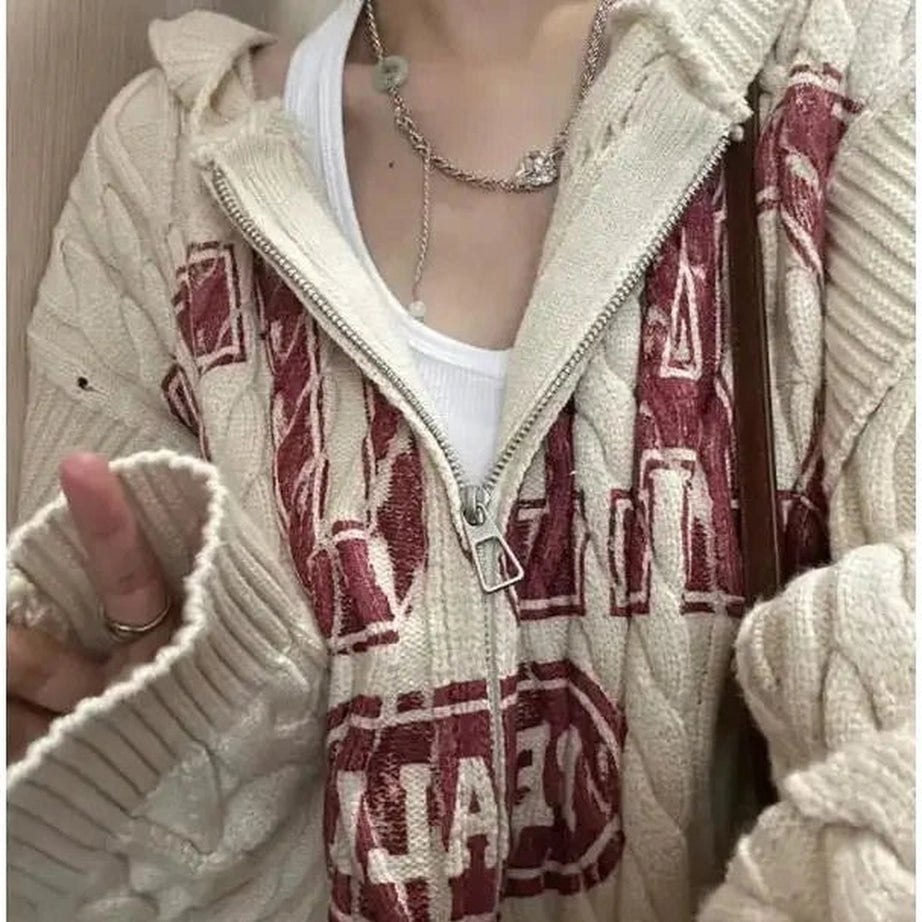 Retro Slouch Knit Zip-Up Sweater Shoptery