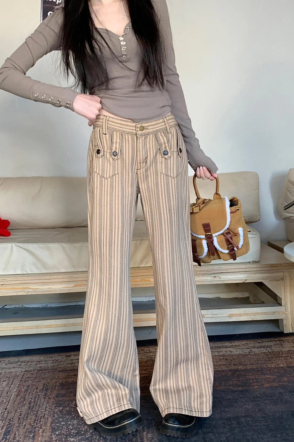 Retro Striped Flare Pants Shoptery