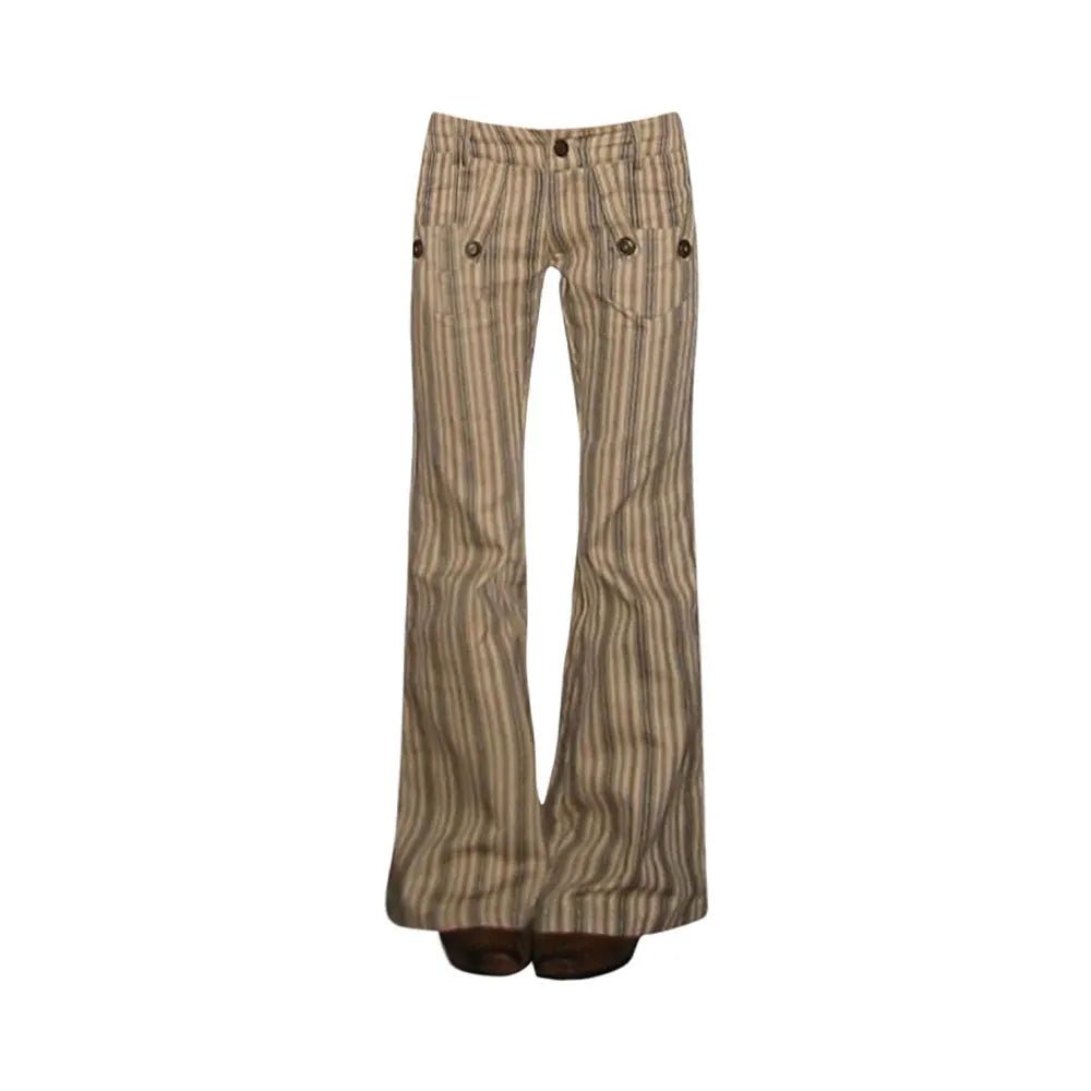Retro Striped Flare Pants Brown Shoptery