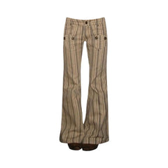 Retro Striped Flare Pants Brown Shoptery