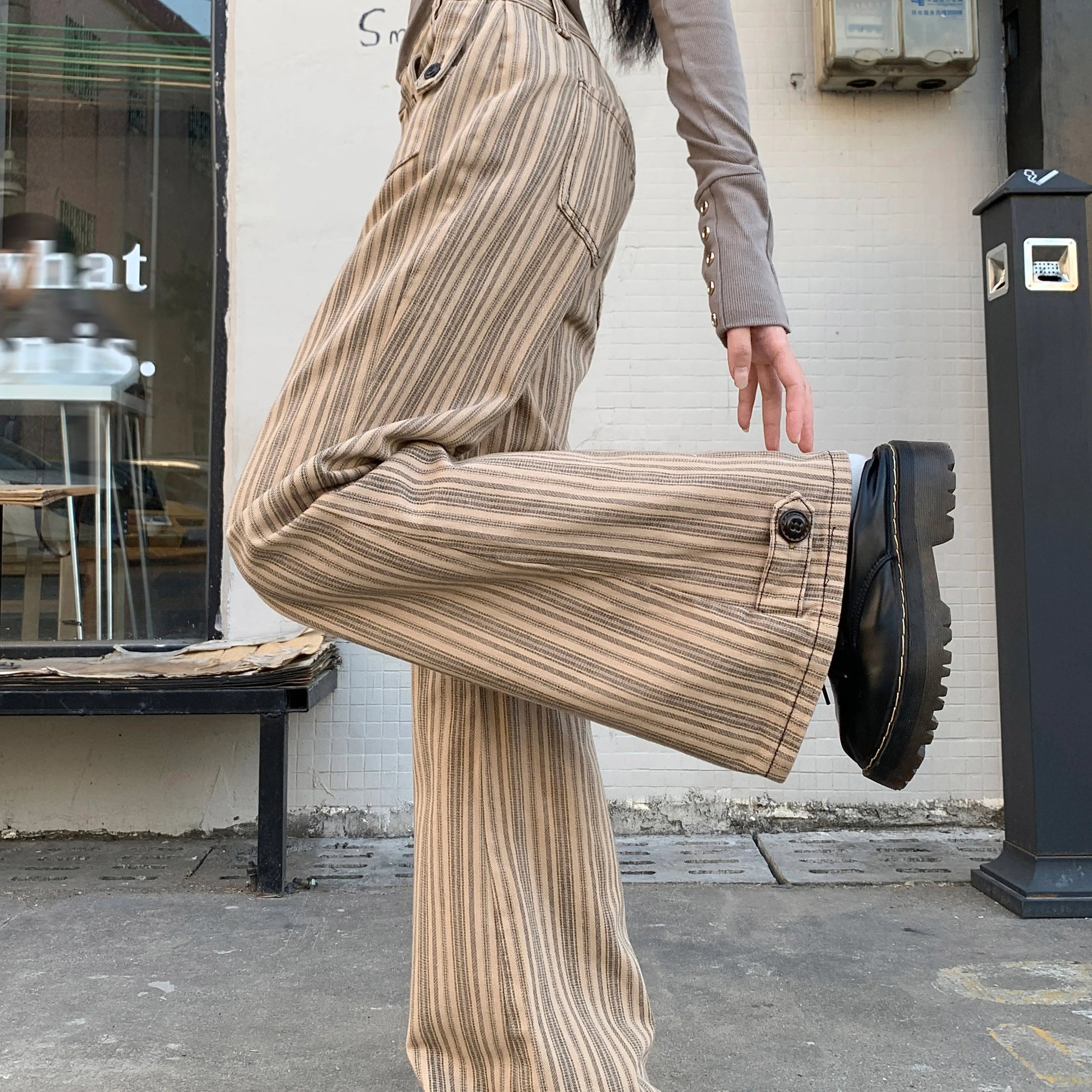 Retro Striped Flare Pants Shoptery