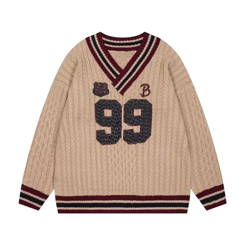 Vintage Varsity Cable Knit Sweater - 