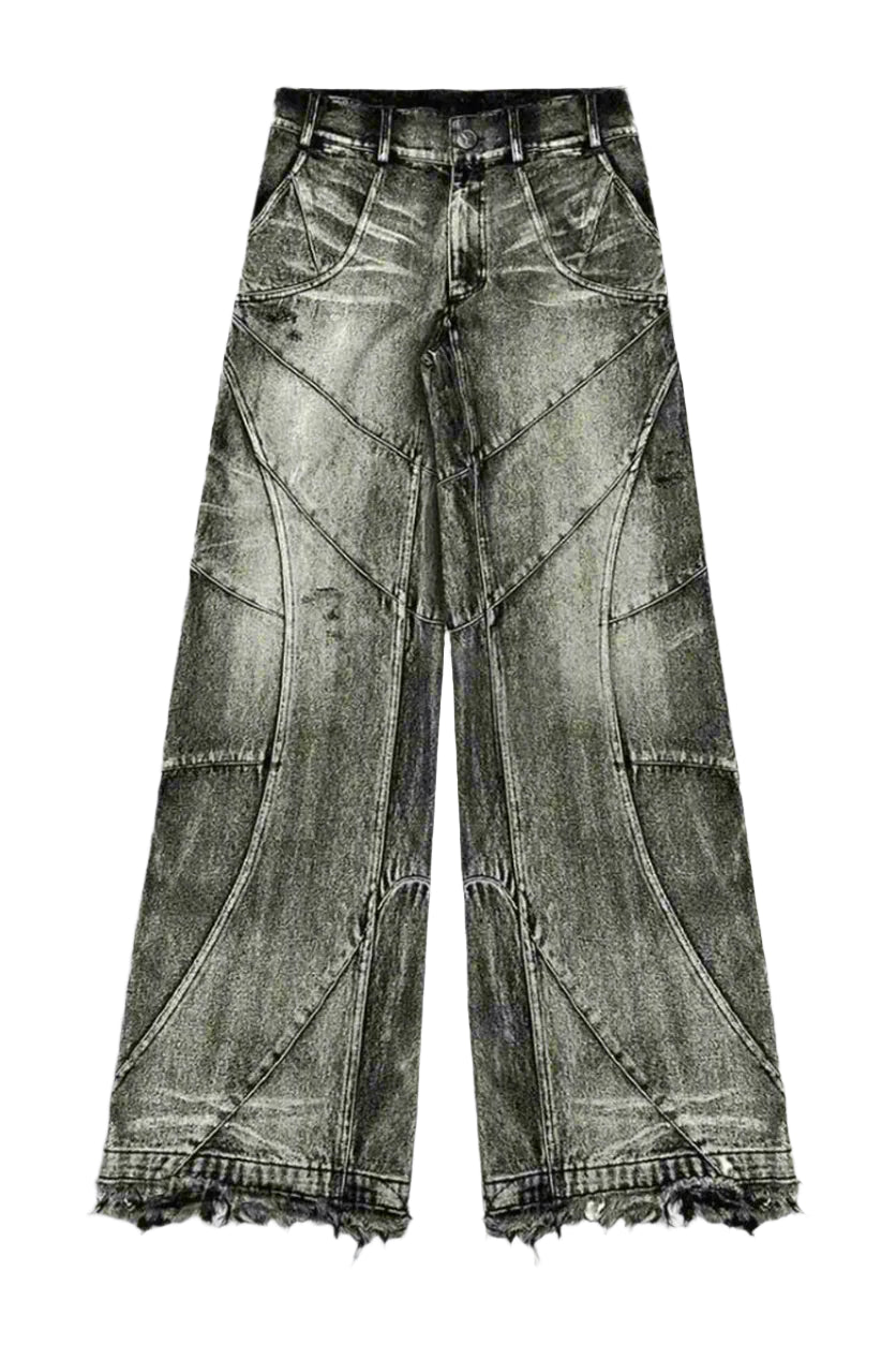 Y2k Washed Patchwork Jeans Gray Shoptery