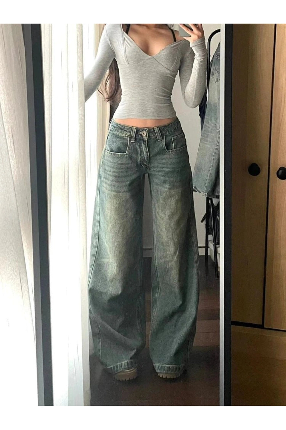 Vintage Washed Wide - Leg Jeans - Jeans