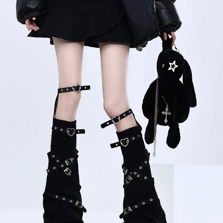 Pastel Goth Violet Chaos Strapped Leg Warmers Black with Leg ring One Size Shoptery