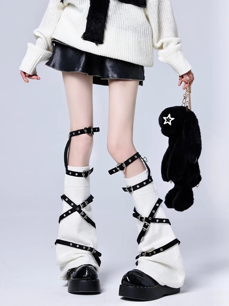 Pastel Goth Violet Chaos Strapped Leg Warmers White with Leg ring One Size Shoptery