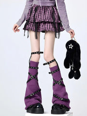 Pastel Goth Violet Chaos Strapped Leg Warmers Purple with Leg ring One Size Shoptery