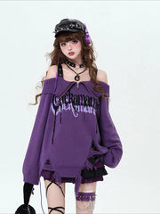 Violet Rebellion Chain Pastel Goth Sweater PURPLE Shoptery