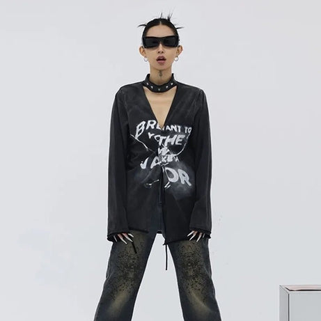 Y2k Void Graffiti Long Sleeve Top black Shoptery