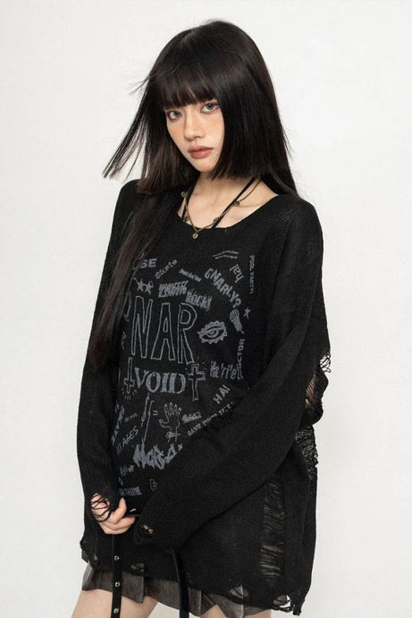 Void Riot Distressed Sweater - Sweaters