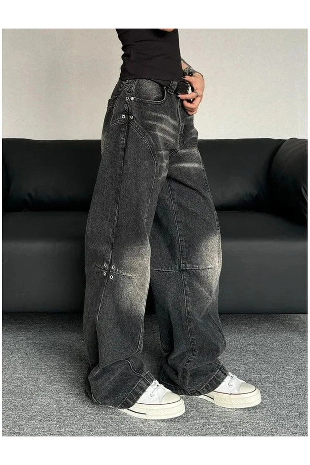 Fall Washed Black Wide-Leg Jeans Shoptery