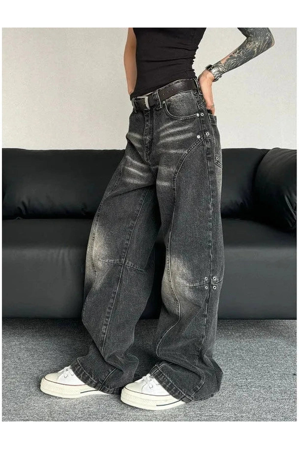 Fall Washed Black Wide-Leg Jeans Shoptery