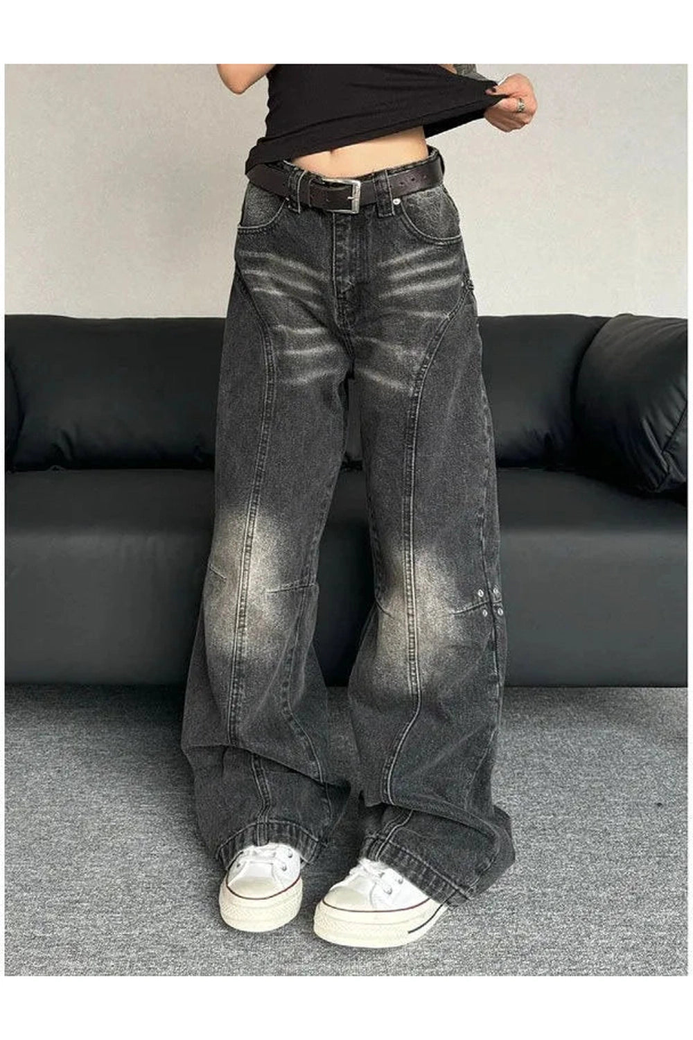 Fall Washed Black Wide-Leg Jeans Shoptery