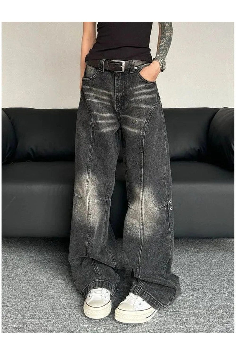 Washed Black Wide - Leg Jeans - Jeans