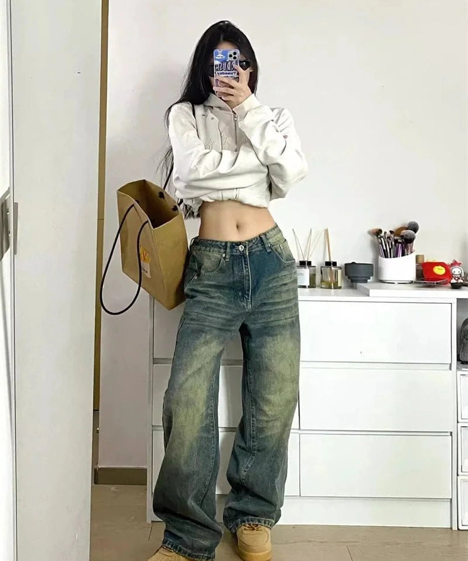 Washed Low - Rise Baggy Jeans - Jeans