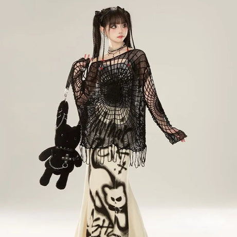 Webbed Nightmare Alt Mesh Top Shoptery