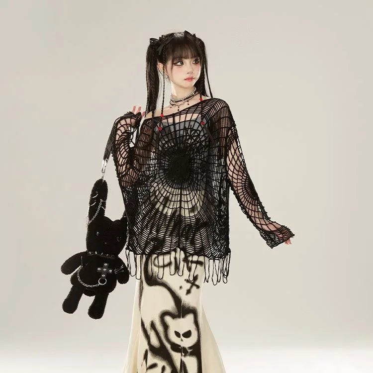 Webbed Nightmare Alt Mesh Top black Shoptery