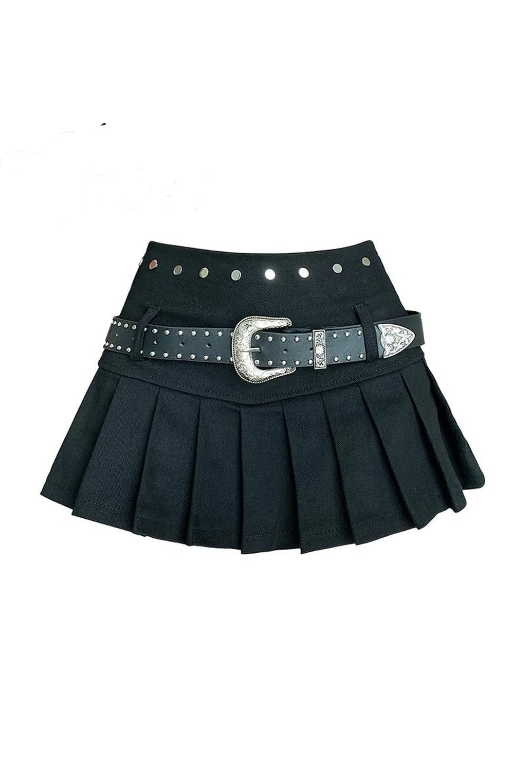 Western Buckle Pleated Mini Skirt - Skirts