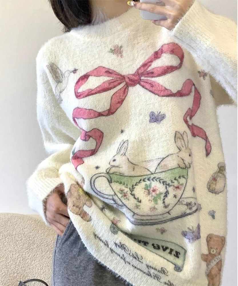 Whimsical Bunny Teacup Sweater - Sweaters