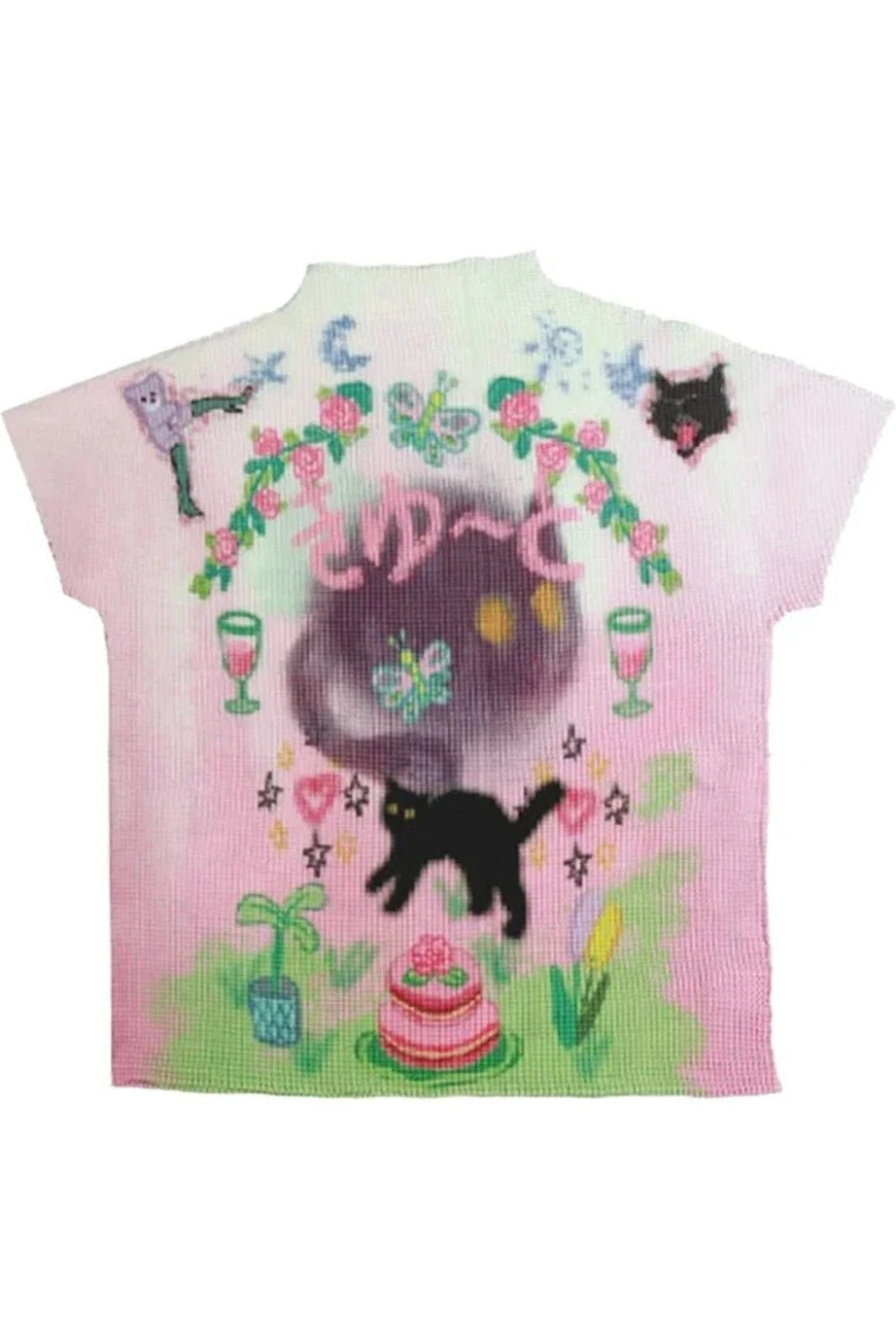 Whimsical Pastel Cat Knit T-Shirt - T-Shirts