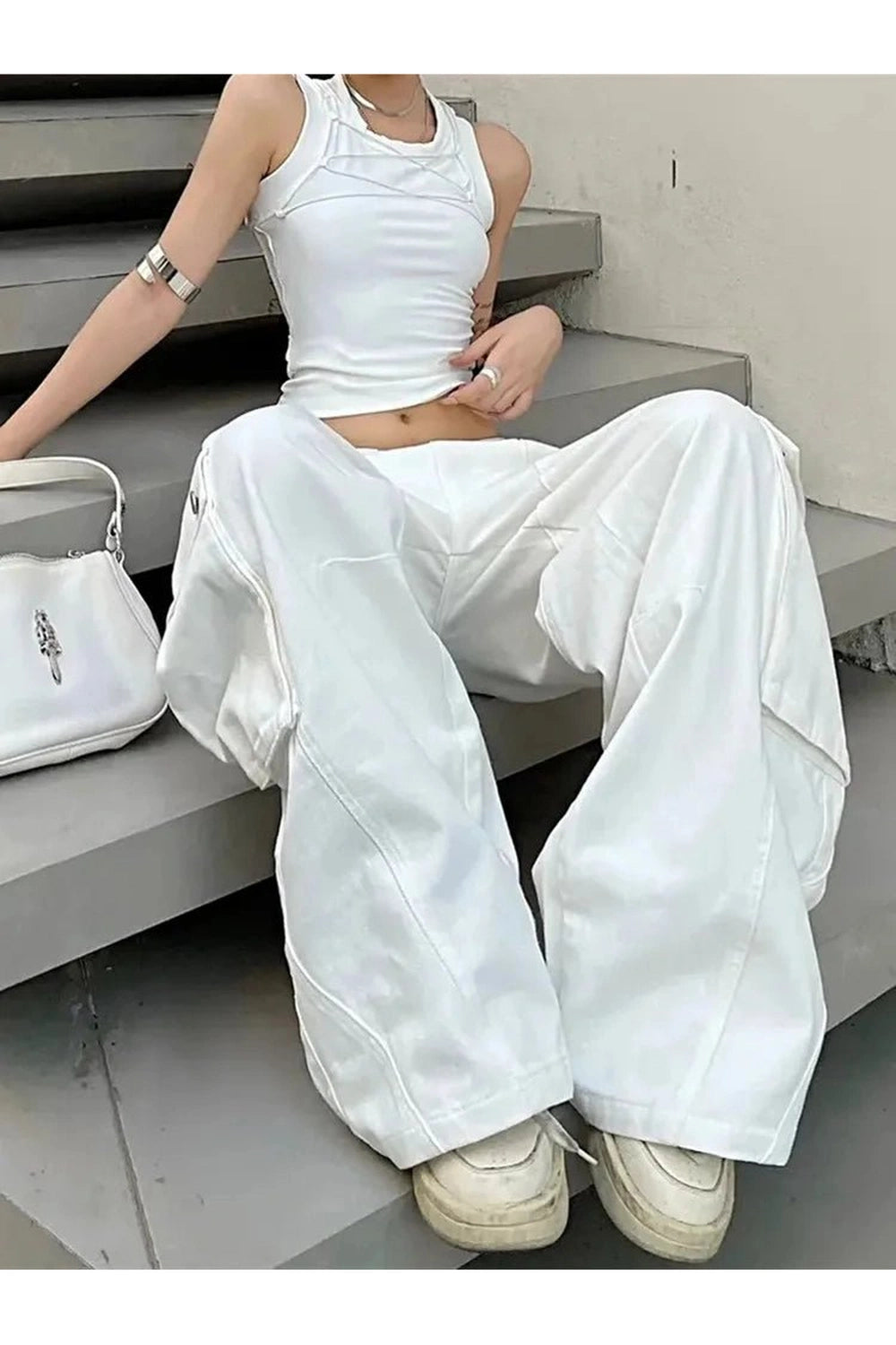 White Y2k Baggy Streetwear Pants Shoptery