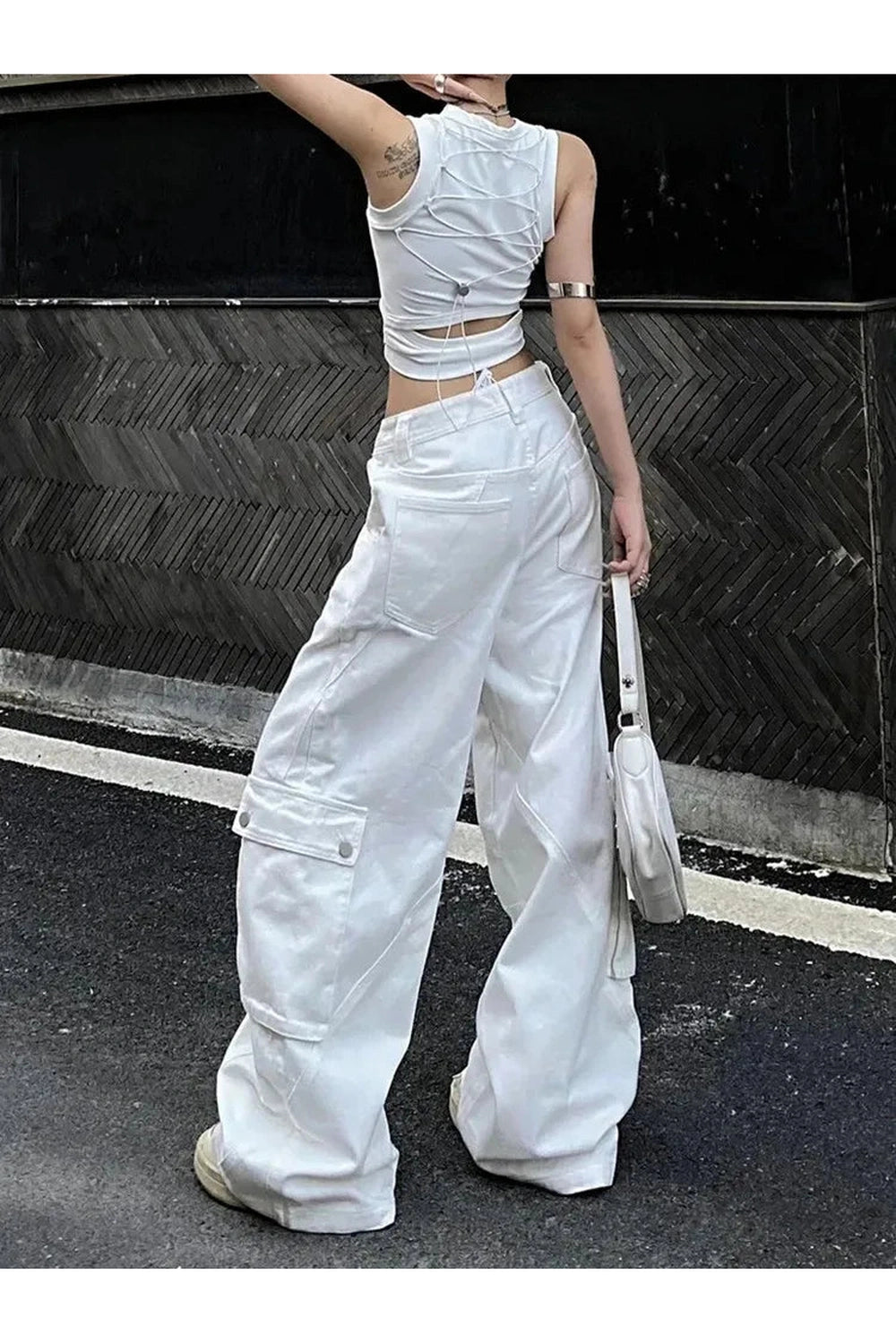 White Y2k Baggy Streetwear Pants Shoptery