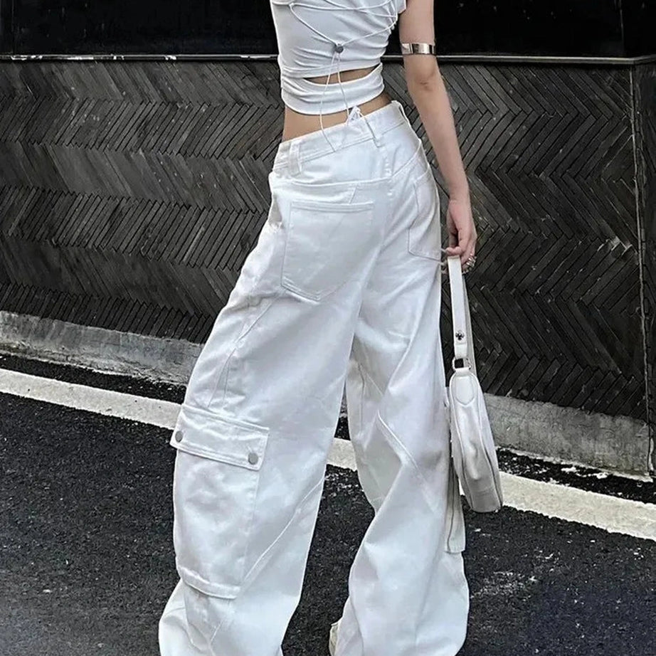 White Y2k Baggy Streetwear Pants Shoptery