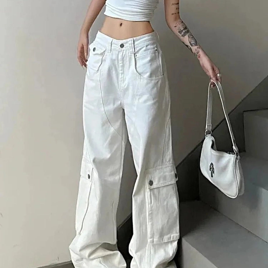 White Y2k Baggy Streetwear Pants Shoptery
