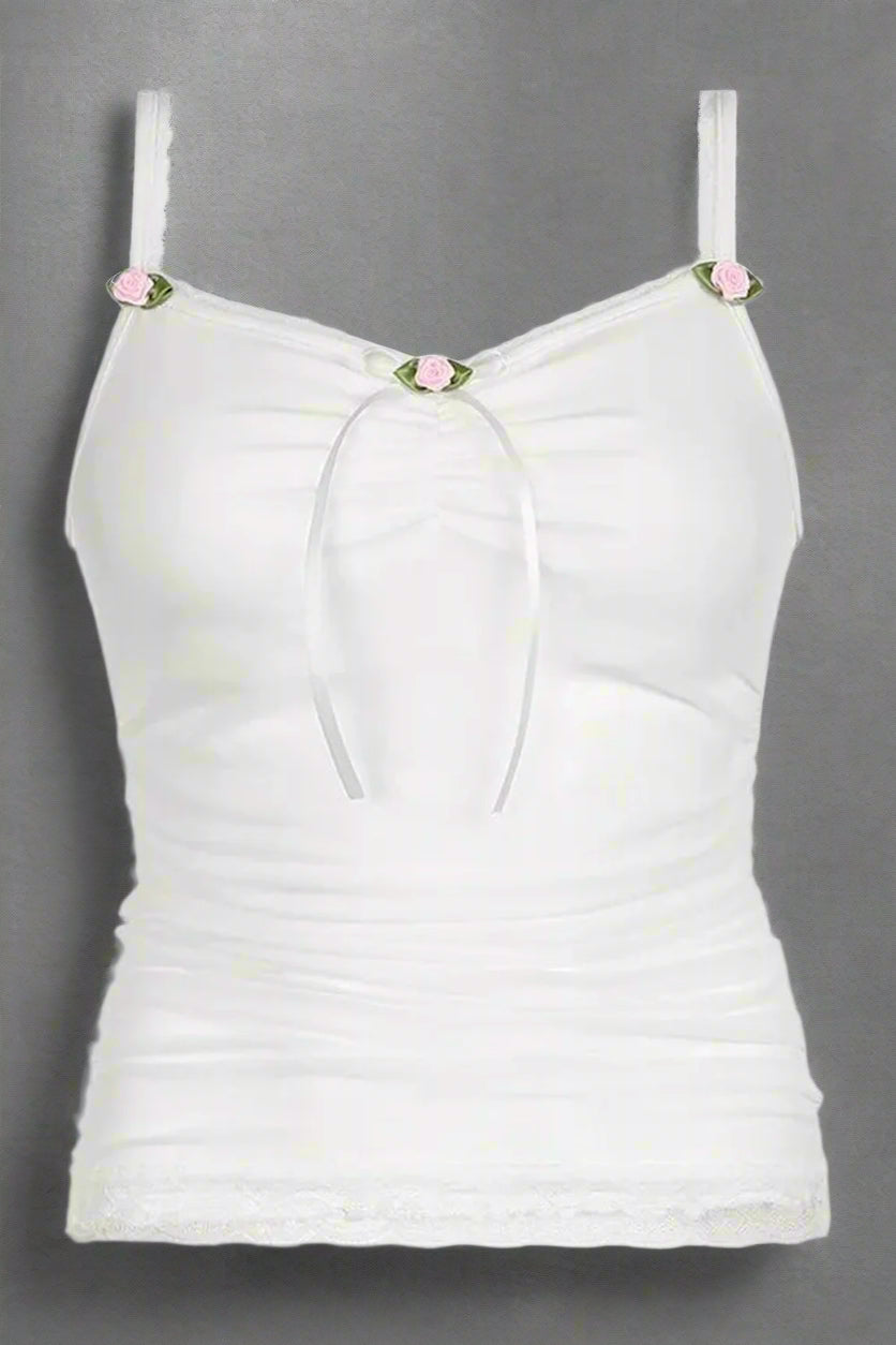 White Bow Lace Camis Top WHITE Shoptery