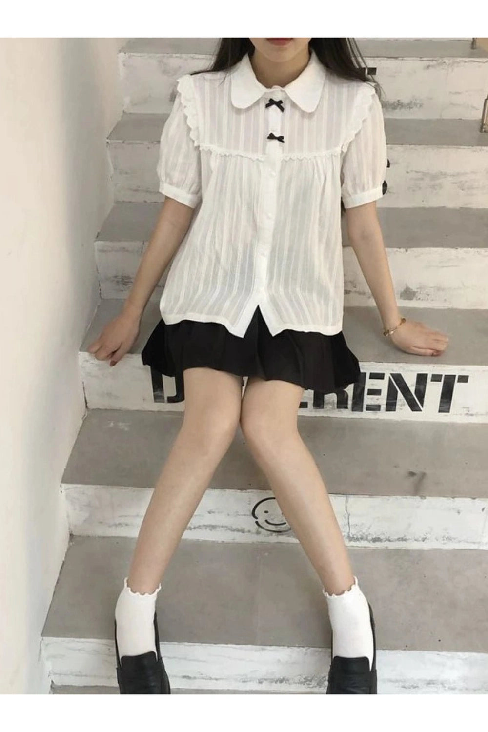 White Lace Peter Pan Blouse Shoptery