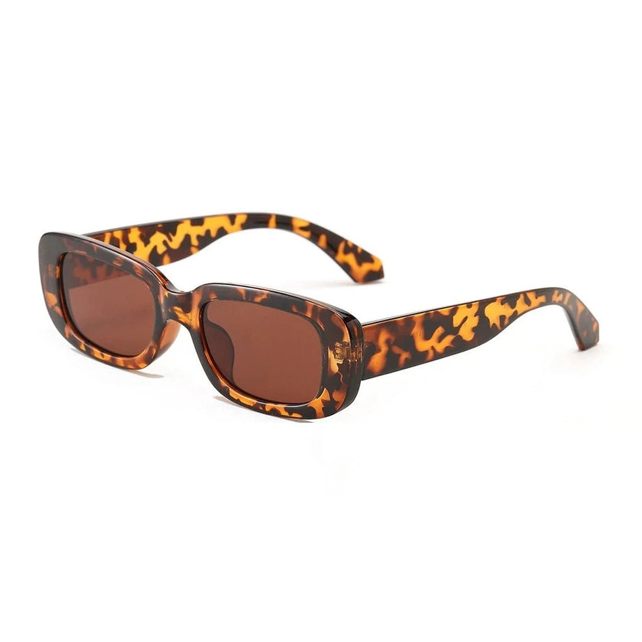 Retro White Rectangular Sunglasses Leopard picture color Shoptery