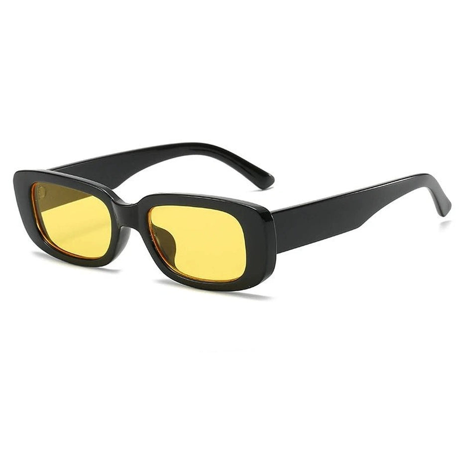 Retro White Rectangular Sunglasses Black Yellow picture color Shoptery