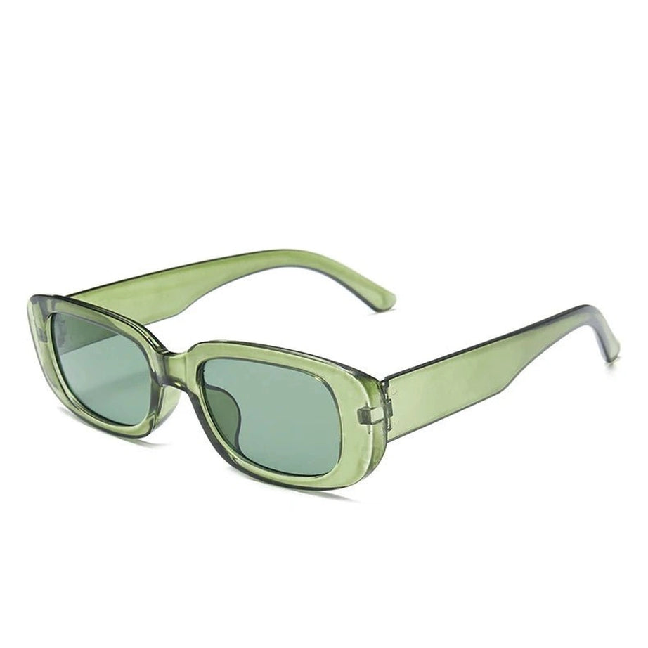 Retro White Rectangular Sunglasses Green picture color Shoptery