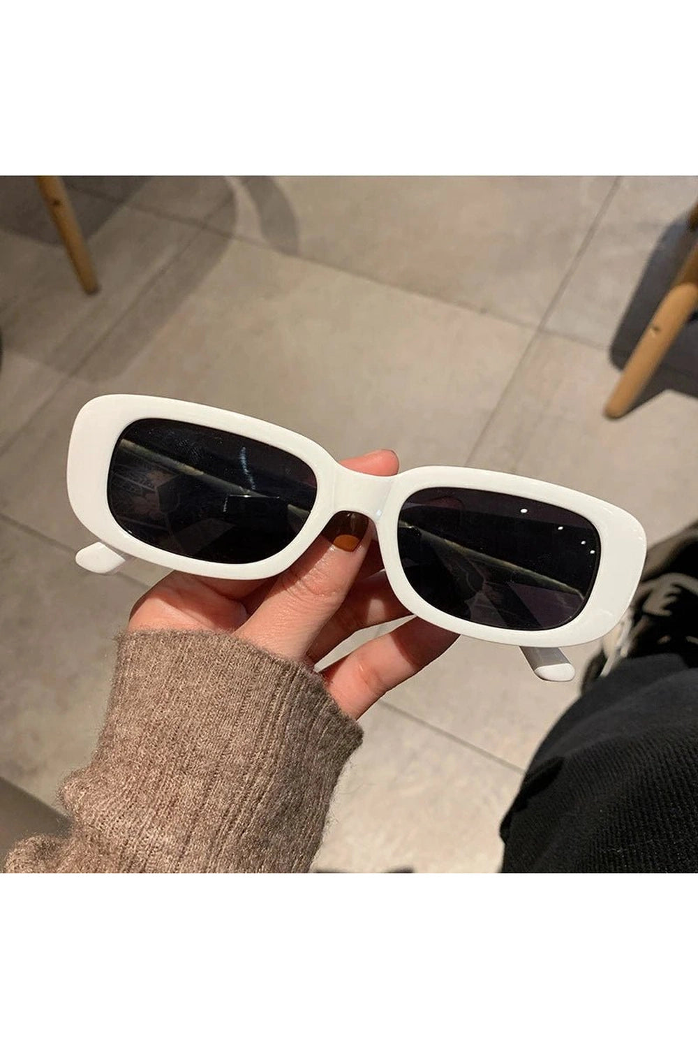 Retro White Rectangular Sunglasses White picture color Shoptery
