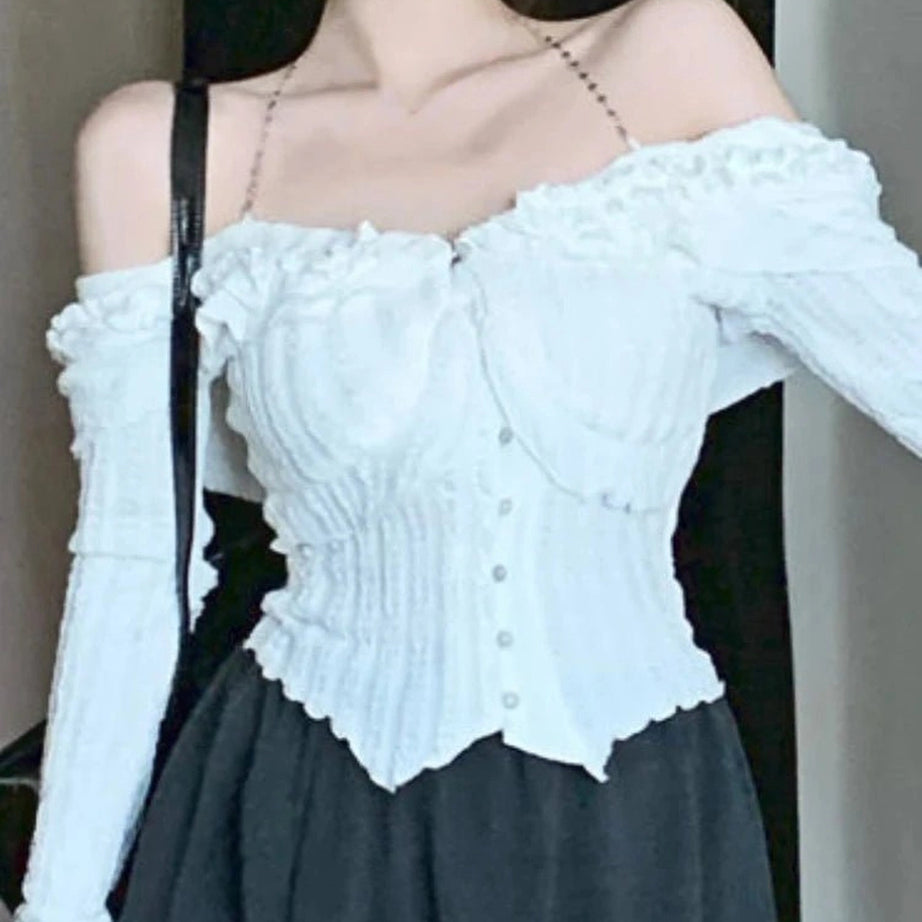 White Ruffle Kawaii Blouse Shoptery