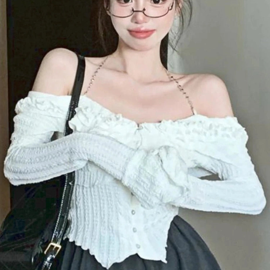 White Ruffle Kawaii Blouse Shoptery